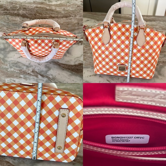 Dooney & Bourke Orange and White Gingham Geena Satchel Purse - Picture 17 of 17